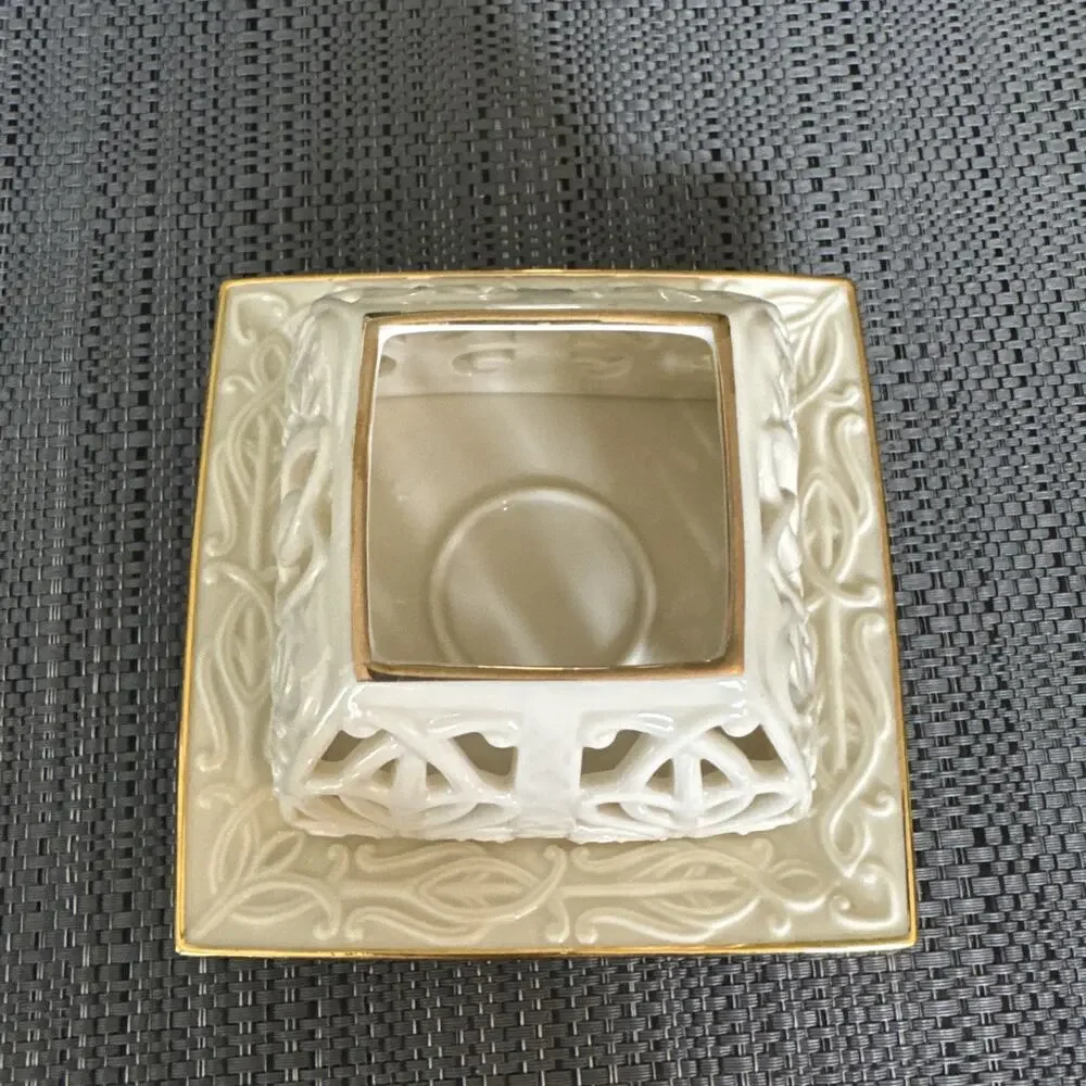 Lenox Illuminations Pierced Tealight Gold Rimmed Square Base Candle Holder